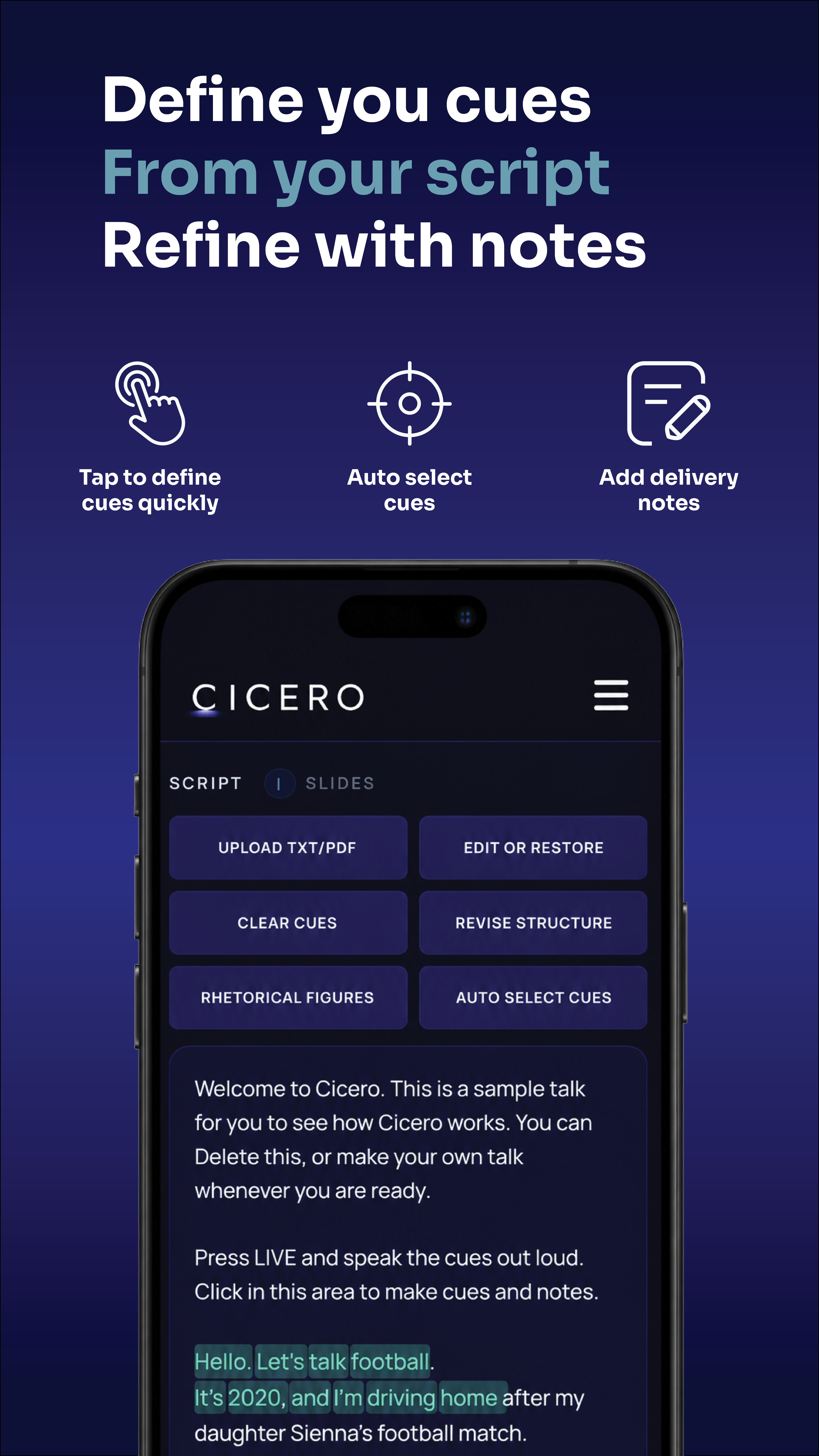 Cicero app: select cues in your script